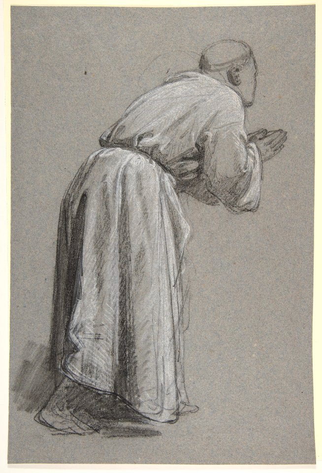 Cleric with Joined Hands (lower register?); verso- (same figure); (studies for wall paintings in the Chapel of Saint Remi, Sainte-Clotilde, Paris, 1858) MET DP812084