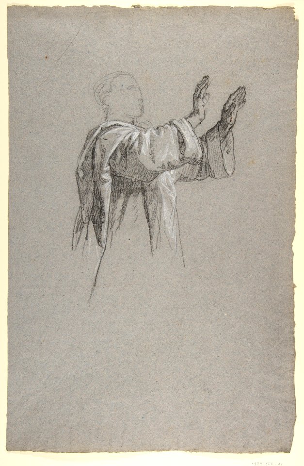 Cleric with Raised Arms (lower register?; study for wall paintings in the Chapel of Saint Remi, Sainte-Clotilde, Paris, 1858) MET DP812082