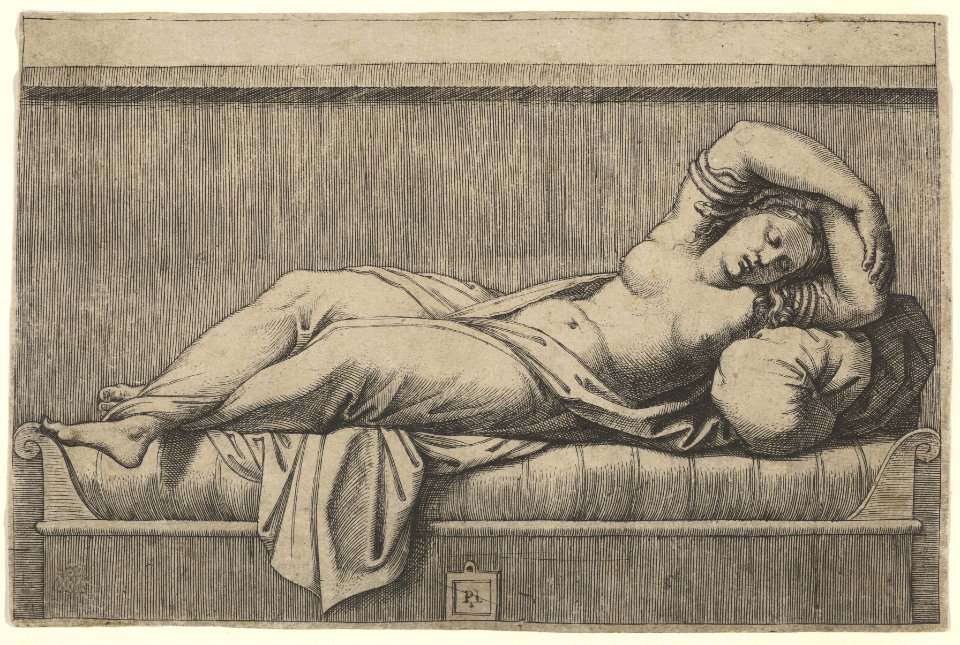 Cleopatra lying partly naked on a bed MET DP854057