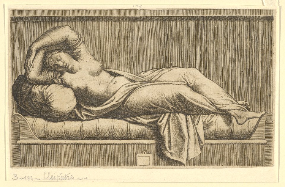 Cleopatra, partly naked laying on a bed MET DP854058