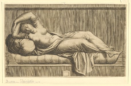 Cleopatra, partly naked laying on a bed MET DP854058