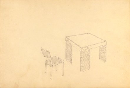 Card Table and Side Chair with Leather or Rubber Strapping (Perspective) MET 1989.1105.11