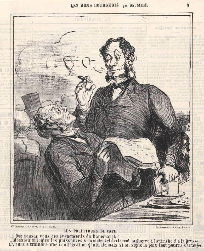 Coffee house politics, from 'The good bourgeois,' published in Le Charivari, April 21, 1864 MET DP876864