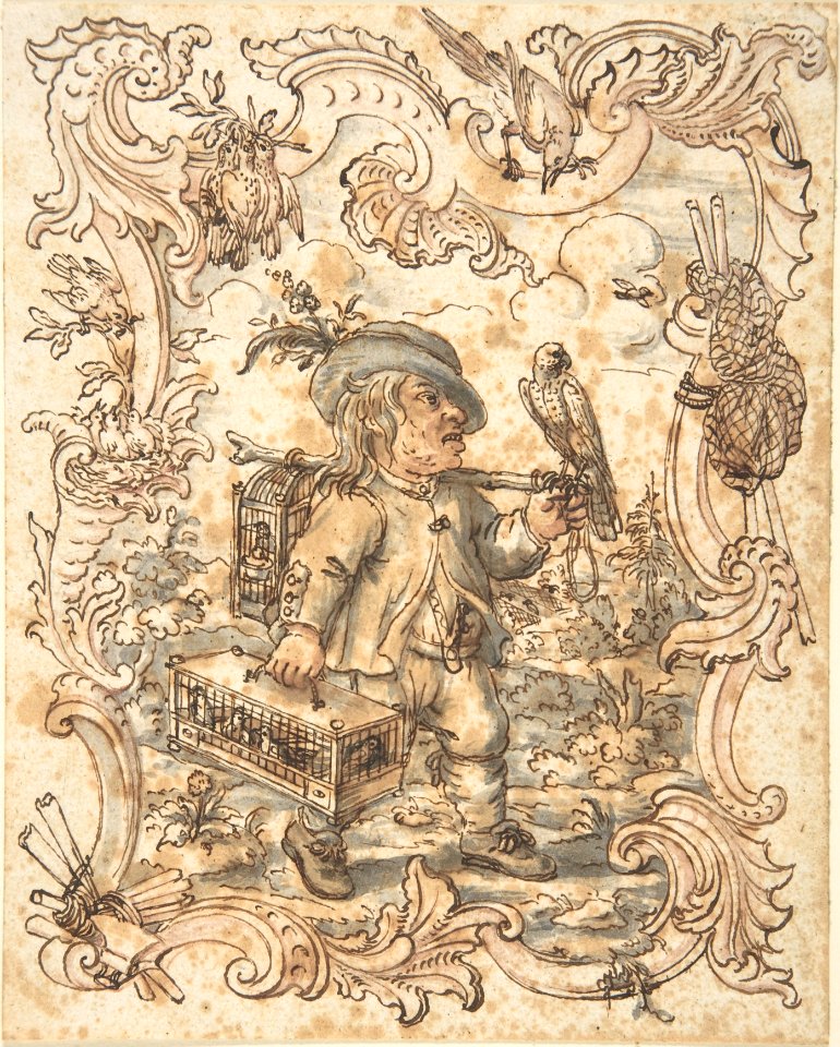 Caricatures of a Fish and a Bird Peddler in Ornamental Frames MET DP803862