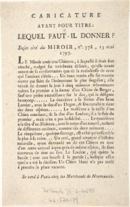 Caricature, Ayant Pour Titre- Lequel Faut-il Donner?, Sujet tiré du Miroir, no. 378, 13 Mai, 1797 MET DP808862