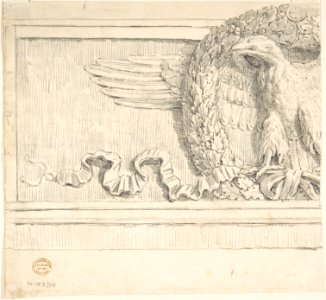 Classical Molding with Human Head, Leaves, Vines and Empty Roundels (recto); Detail of Classical Molding with Eagle In front of a Wreath with Ribbon Below (verso) MET DP804417