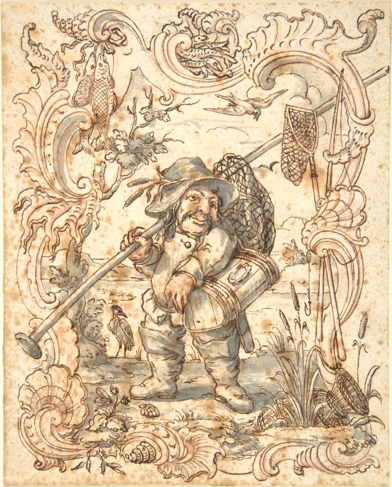 Caricatures of a Fish and a Bird Peddler in Ornamental Frames MET DP803861