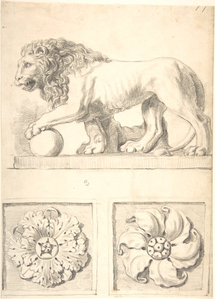 Classical Sculpture of a Lion and Two Rosettes MET DP804427