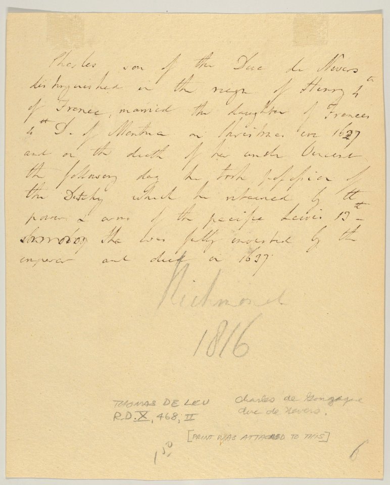 Charles de Gonzague, Duc de Nevers, attached letter MET DP834291