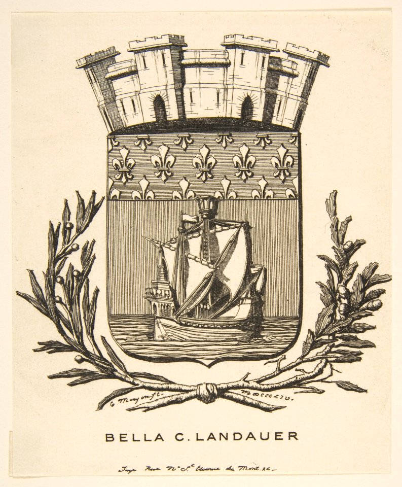 Coat-of-Arms Symbolizing the City of Paris; Bookplate of Bella C. Landauer MET DP813389