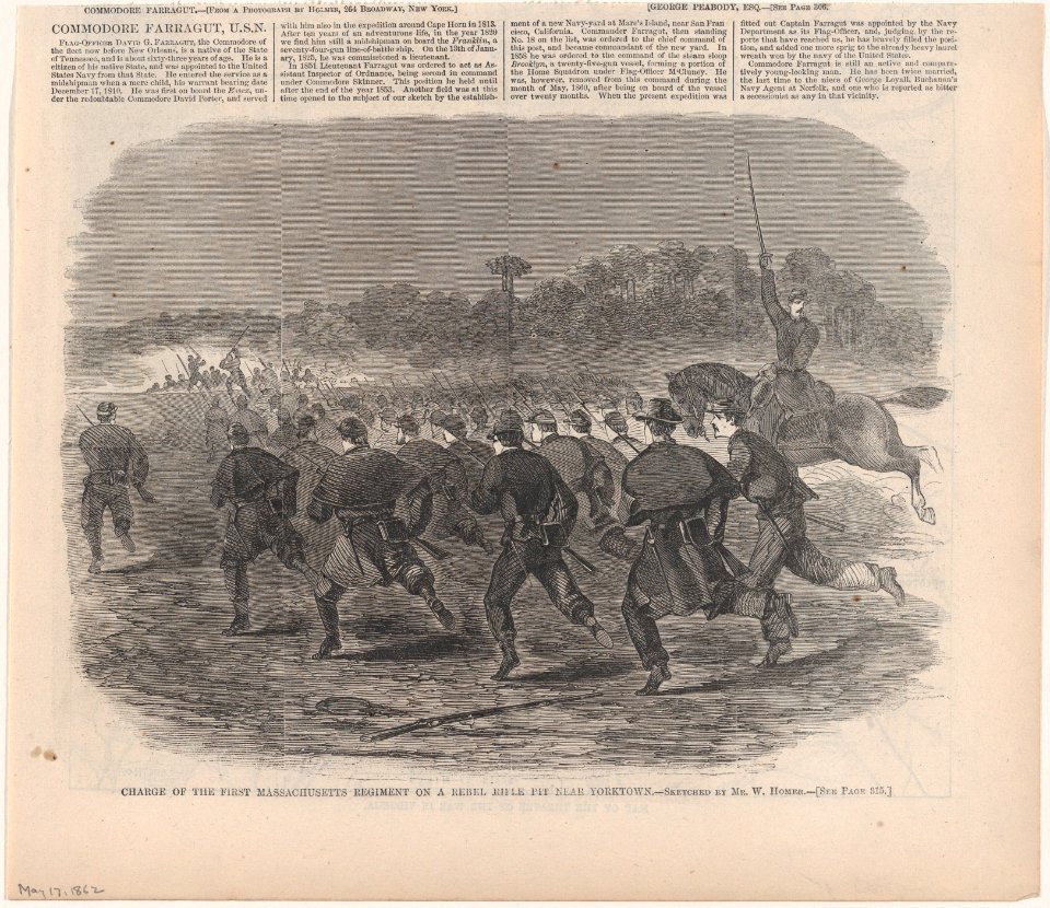 Charge of the First Massachusetts Regiment on a Rebel Rifle Pit Near Yorktown – Sketched by Mr. W. Homer (Harper's Weekly, Vol. VI) MET DP875210