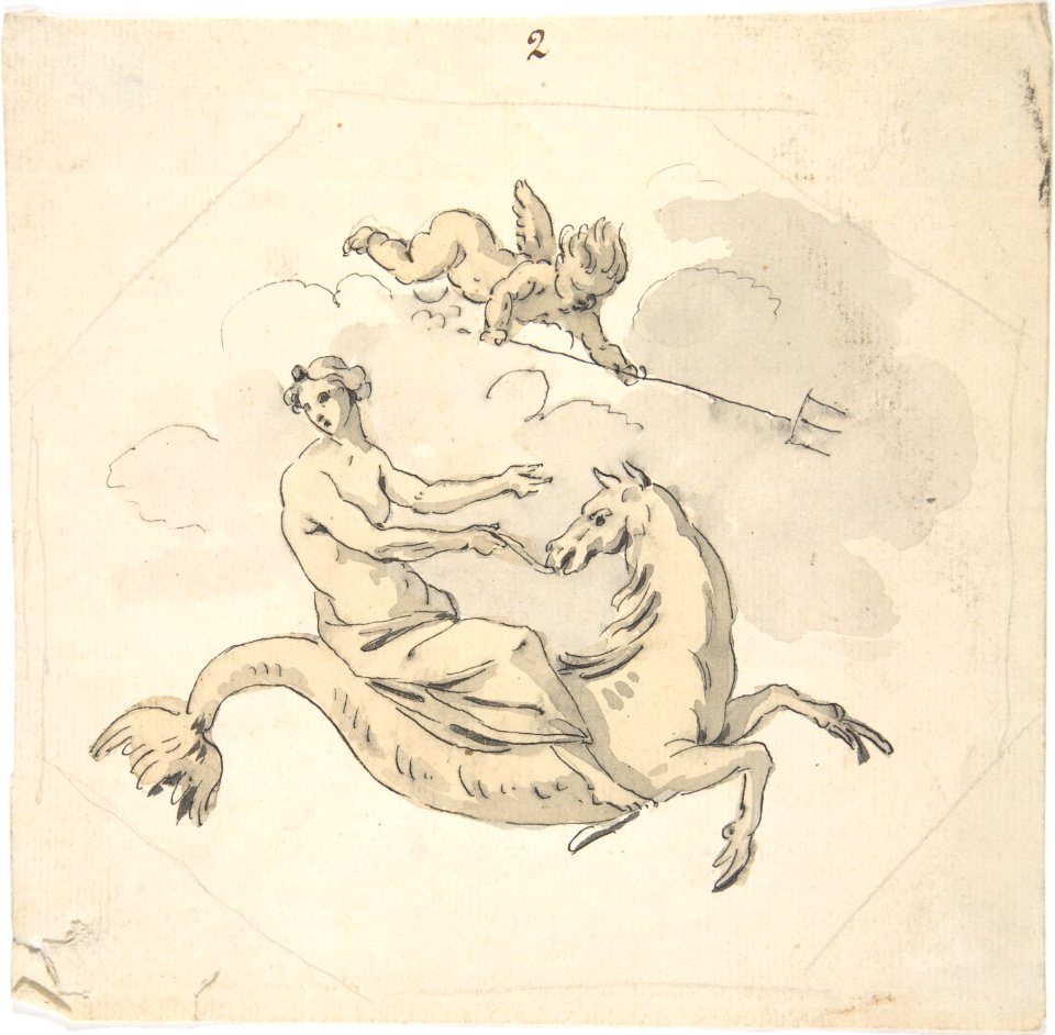 Ceiling Design of a Nereid Mounted on a Hippocamp with Putto MET DP808824