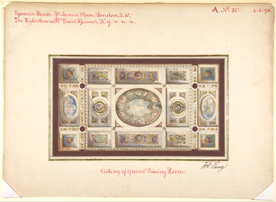 Ceiling of Dining Room, Spencer House, St. James Palace, London, about 1870 MET DP806030