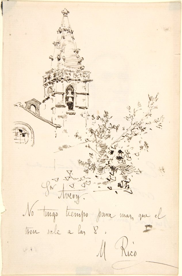 Church Tower with Inscription in Spanish to Avery. Verso- 3-4 View Portrait of Man MET DP800310