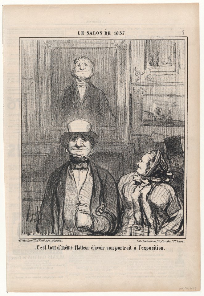 C'est tout d'même flatteur d'avoir son portrait à l'exposition, from Le Salon de 1857, published in Le Charivari, August 31, 1857 MET DP876662