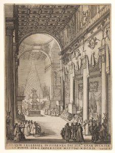 Catafalque of the Emperor Mathias with performance of funeral inside the Church of San Lorenzo, Florence MET DP833488