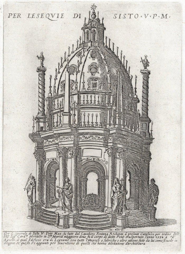 Catafalque for Pope Sixtus V; from 'Libro De Catafalchi, Tabernacoli, con varij designi di Porte fenestre et altri ornamenti di Architettura' MET DP874851