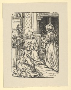 Christ in the House of Lazarus, Martha and Mary, from Holzschnitte alter Meister gedruckt von den Originalstöcken der Sammlung Derschau im besitz des Staatlichen Kupferstich-kabinetts zu Berlin MET DP837367