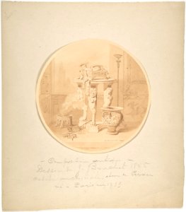 Circular Drawing of a Classical Interior with Fire in Brazier, Greek Vase and Circular Tripod Table MET DP805443