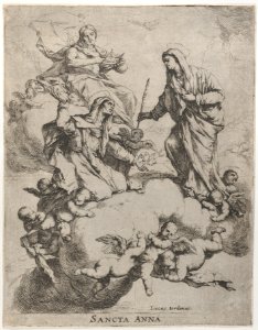 Christ holding a crown upper left, at right the Virgin receiving Saint Anne in Heaven Met DP885598