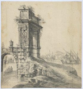 Capriccio of a Bridge with the Arcus Argentariorum by a Mediterranean Harbor MET DP838162