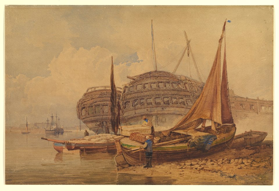 Coastal Scene with Beached Boats in Foreground MET DP821070