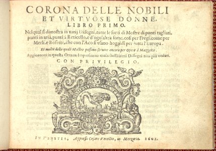 Corona delle Nobili et Virtuose Donne- Libro I-IV, Book I title page (recto) MET DP348640