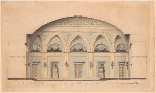 Cross-Section of a Domed Room with Urns and Candelabra MET DP167481