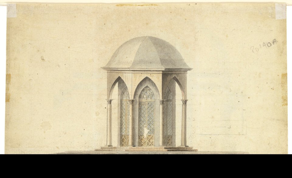 Cross-section of a chapel (?); verso- Pavillion in Neogothic style MET DP168546