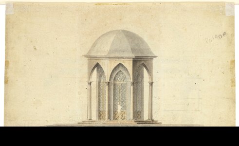 Cross-section of a chapel (?); verso- Pavillion in Neogothic style MET DP168546