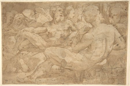 Copy in Reverse Design Orientation- Based on the Group of Reclining Figures at Left in Domenico Beccafumi's Scene of Moses Striking the Rock in the Pavement of Siena Cathedral MET DP807869