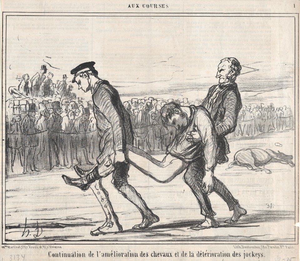 Continuation de l'amélioration des chevauz et de la détérioration des jockeys., from Aux Courses, published in Le Charivari, April 13, 1859 MET DP876827