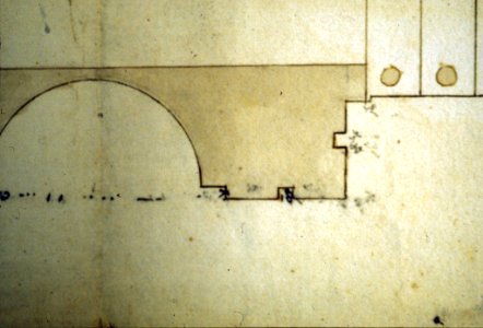 Cortile del Belvedere, Upper Courtyard, stair, plan (recto) blank (verso) MET sf49 92 72r-dtl04