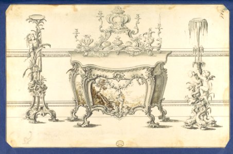 Commode Table and Candlestands, in Chippendale Drawings, Vol. I MET DP104172