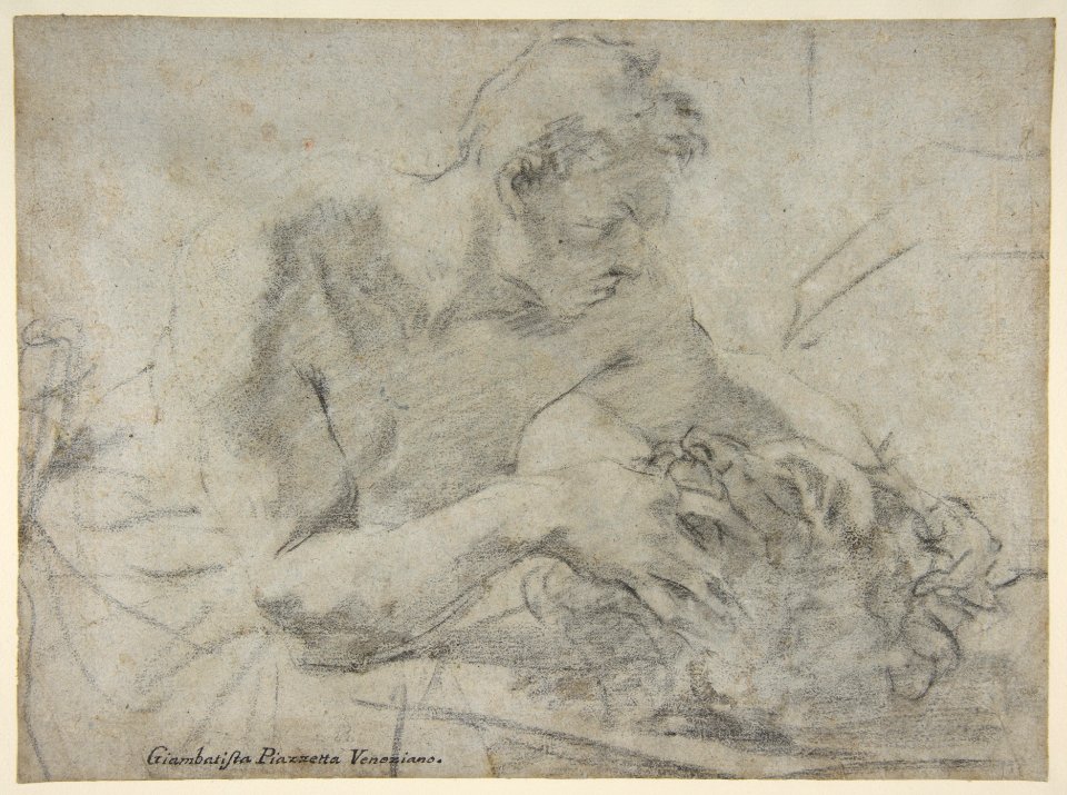 David With the Head of Goliath (recto); Study of Lower Leg and Right Foot (verso) MET DP811140