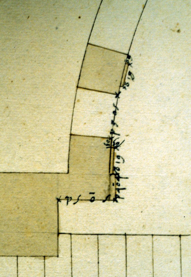 Cortile del Belvedere, Upper Courtyard, stair, plan (recto) blank (verso) MET sf49 92 72r-dtl06