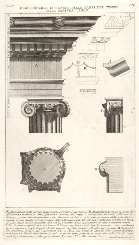 Cornice and column from the Temple of Fortuna Virilis (Tempio della Fortuna Virile), from 'Le Antichità Romane' MET DP831891