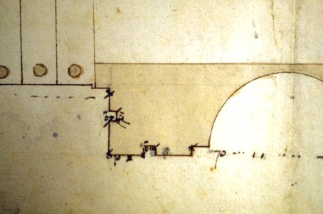 Cortile del Belvedere, Upper Courtyard, stair, plan (recto) blank (verso) MET sf49 92 72r-dtl03