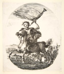 Death on horseback holding a trumpet, from 'The five deaths' (Les cinq Morts) MET DP817535