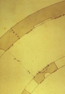 Cortile del Belvedere, Upper Courtyard, stair, plan (recto) blank (verso) MET sf49 92 72r-dtl07