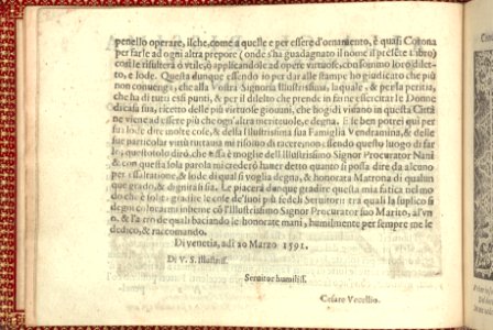 Corona delle Nobili et Virtuose Donne- Libro I-IV, page 2 (verso) MET DP353644