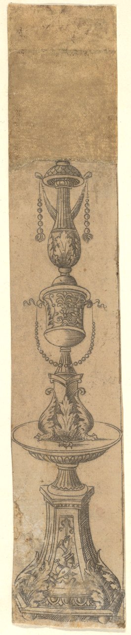 Decorative border panel with a candelabra ornamented with foliate designs, from Life of the Virgin and Christ MET DP833936