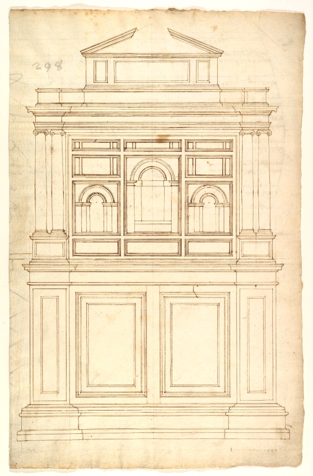 Court Cupboard (recto); Half-page of rectangles, numbered and lettered (verso) MET DP819015