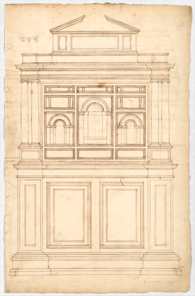 Court Cupboard (recto); Half-page of rectangles, numbered and lettered (verso) MET DP247361