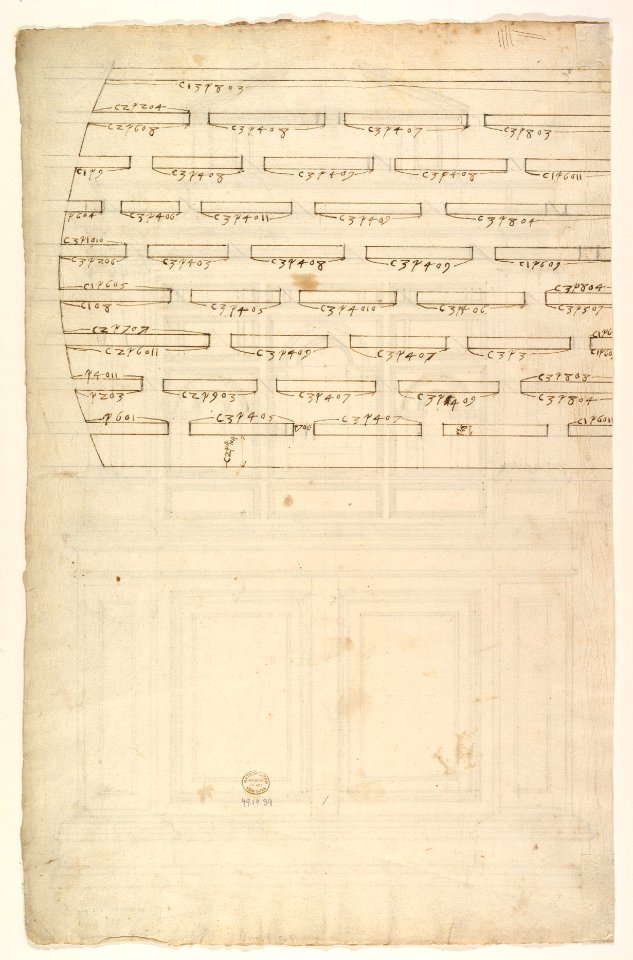 Court Cupboard (recto); Half-page of rectangles, numbered and lettered (verso) MET DP819016