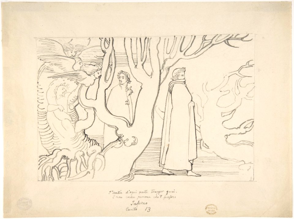 Dante and Virgil in the Suicidal Wood (Inferno, Canto 13, verses 22-23) MET DP804224