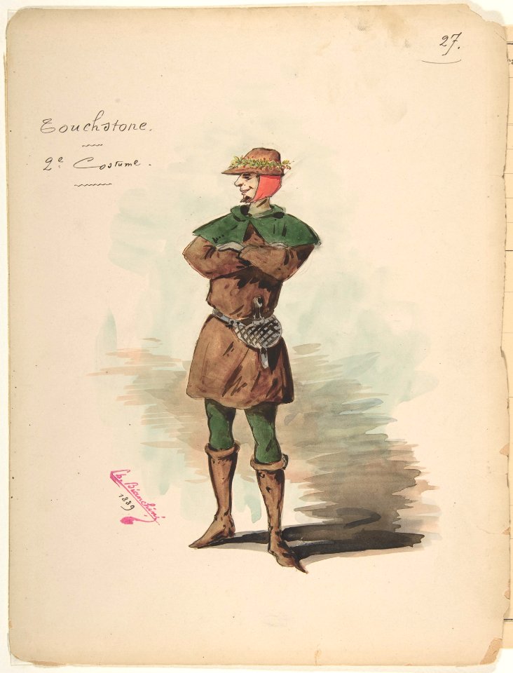 Costume Design for "Touchstone" -a-; Descriptive Sheet of Costume and Accessories -b- MET DP805193