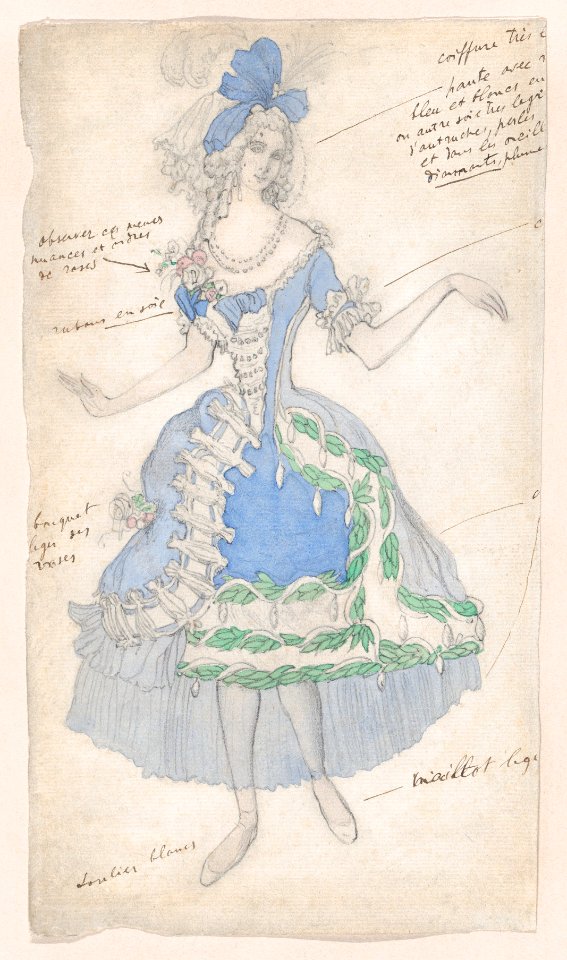 Costume Design for a Female Courtier, likely for the Ballet 'La Belle au Bois Dormant' (Sleeping Beauty), premiered at the Alhambra Theatre in London, 1921 MET DP859238