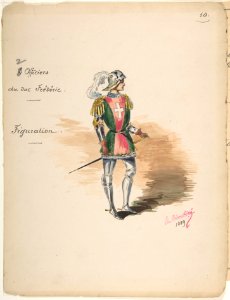 Costume Design for "Officiers du duc Frédéric" -a-; Descriptive Sheet of Costume Accessories -b- MET DP805202