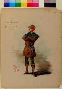 Costume Design for "Touchstone" -a-; Descriptive Sheet of Costume and Accessories -b- MET 69.683.6a, b